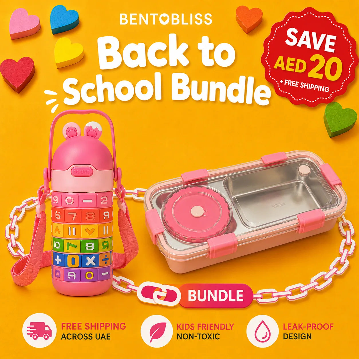 Pink School Kit — Sleeky Lunchbox + Numbers Wizard Bottle