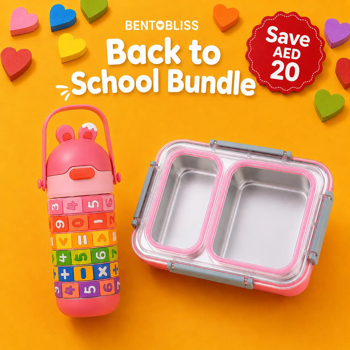 Pink School Kit, 2 compartment leakproof lunchbox and bottle bundle