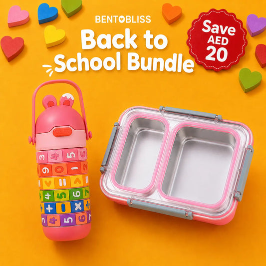 Pink School Kit, 2 compartment leakproof lunchbox and bottle bundle